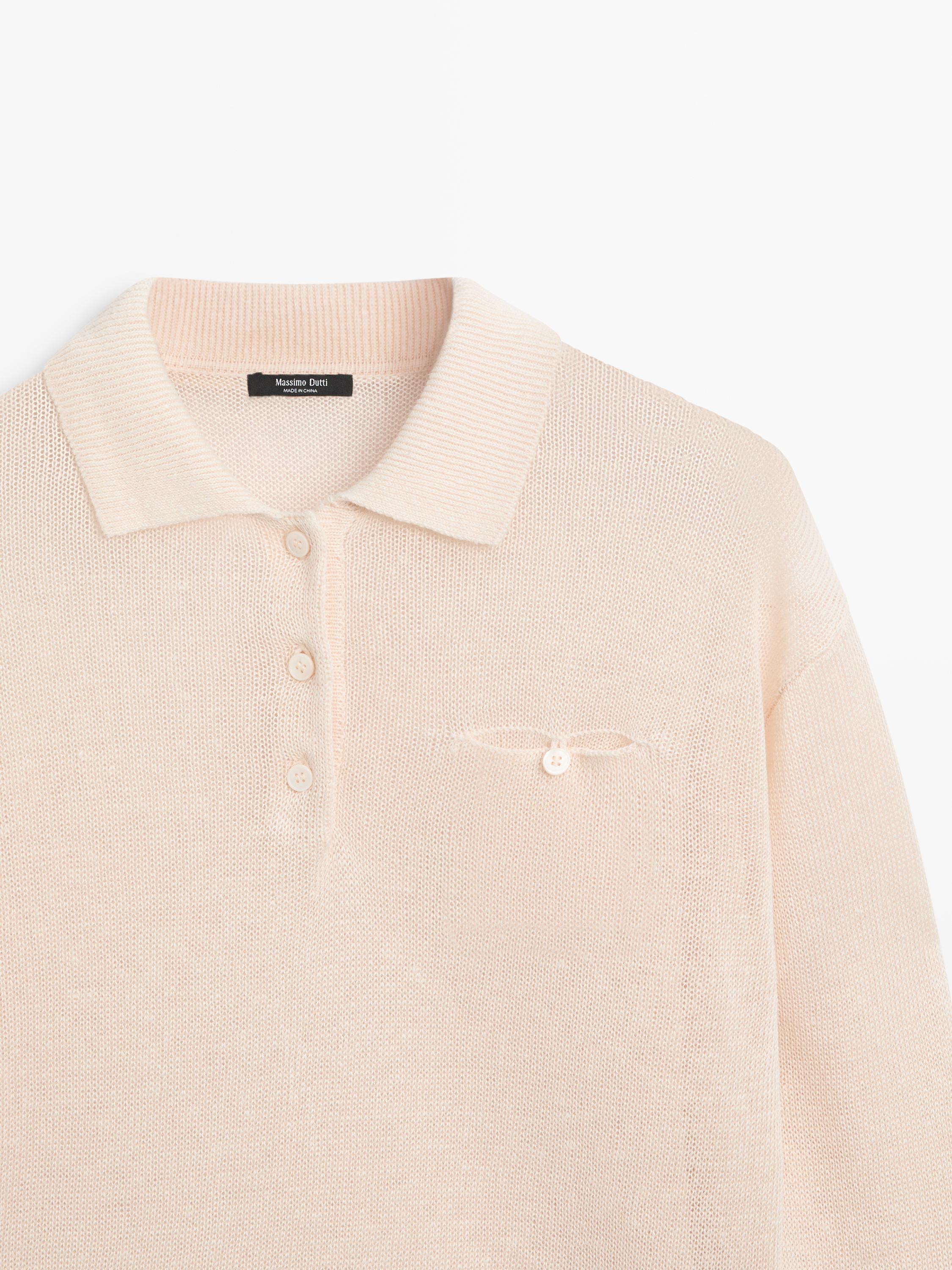 Fine linen polo collar sweater